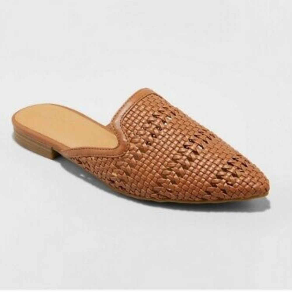 Brown Leather Woven Mule Slides Size 8.5 NWT!